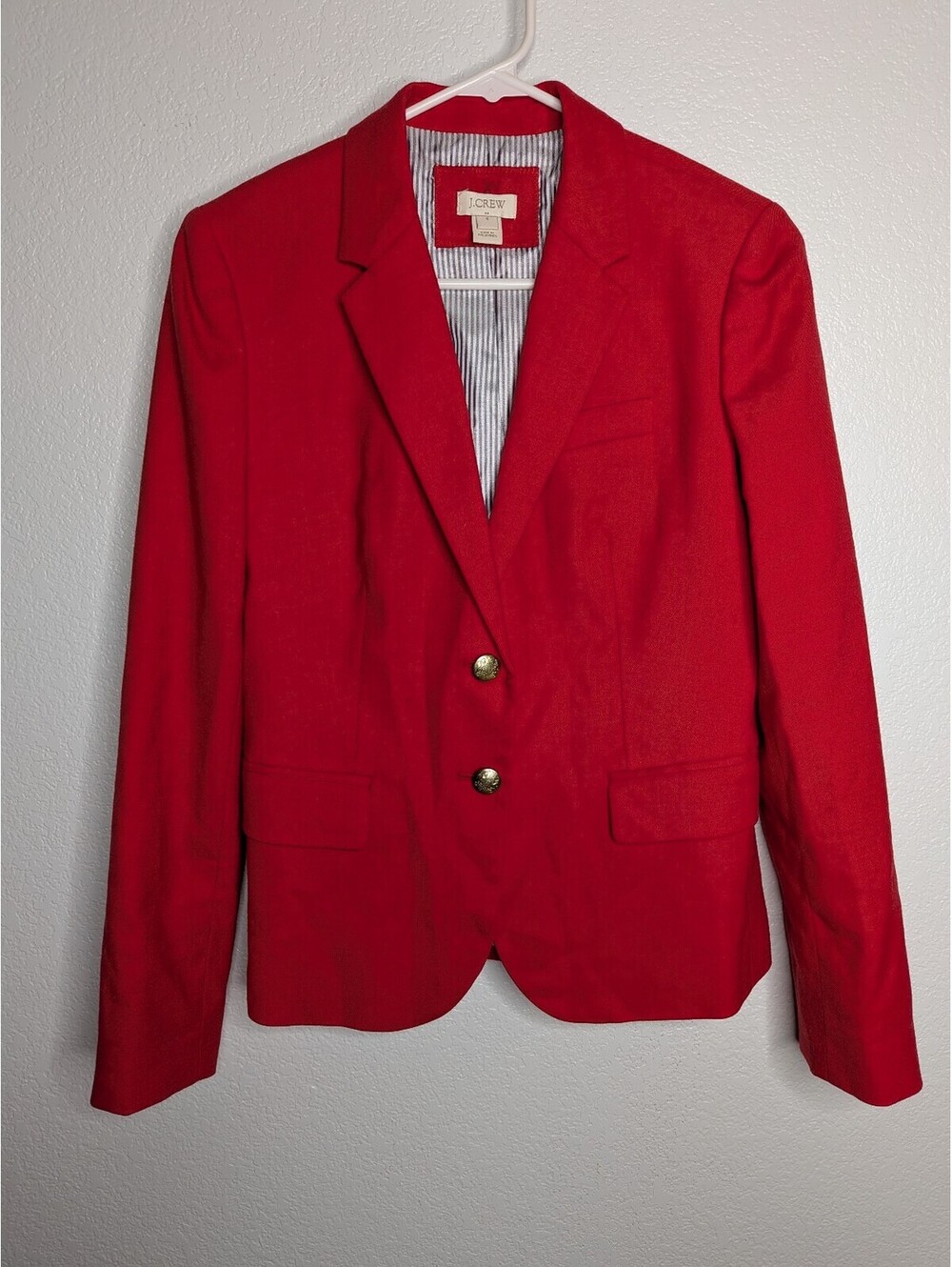J.Crew Red Wool Blend Schoolboy Blazer Gold Buttons Size 4